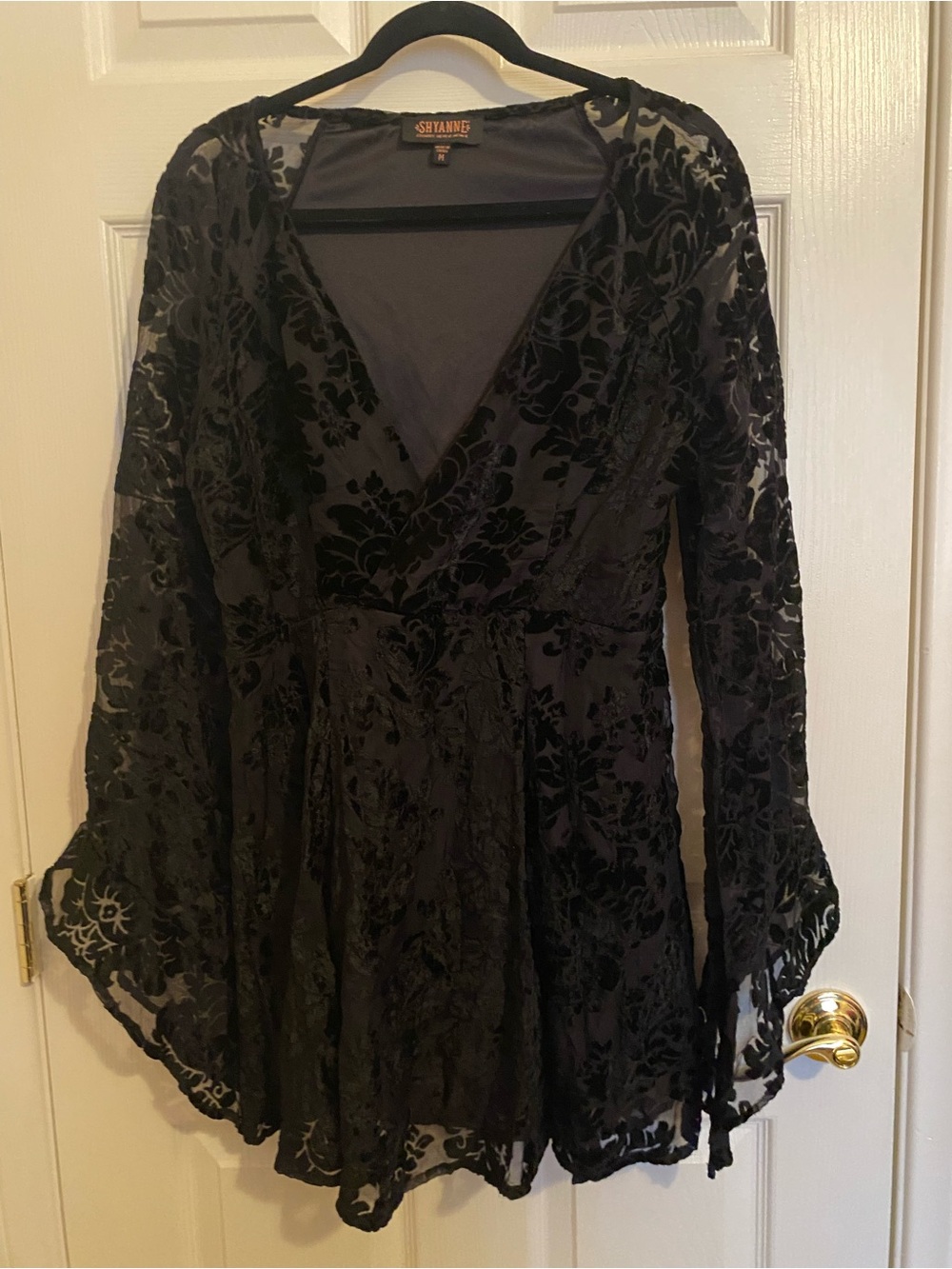 Shyanne Burnout Velvet Boho Dress M Black